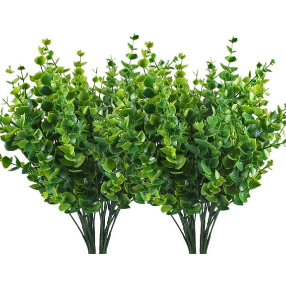 Artificial Shrubs Bushes, Plastic Euc Leaves Fake Green Plants Wedding Indoor Outdoor Home Garden Verandah Kitchen Office Table Centerpieces Arrangements Christmas Decoration 5 pcs