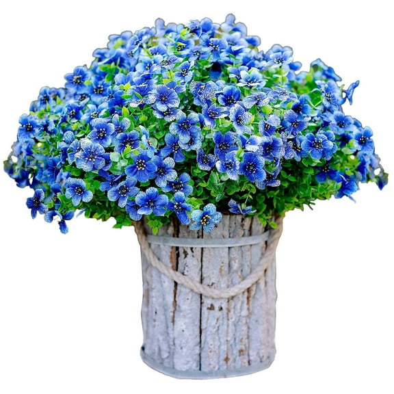Artificial Silk Blue Eucalyptus Violet Daisy, UV Resistant Outdoor Fake Wildflowers with Stems Daisy Arrangements for Home Hotel Office Garden Decor