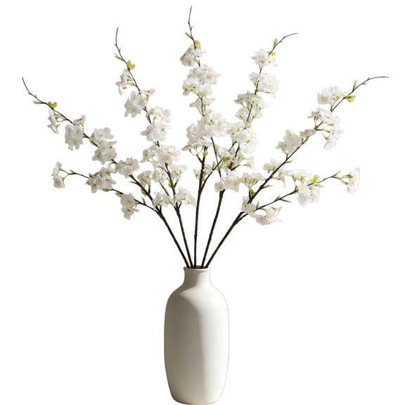 Artificial Silk Cherry Blossom Flowers,TGY 6 Pack 29inch Long Stems Plum Fake Flower Branches for Wedding Home Bedroom Party Table Office, White