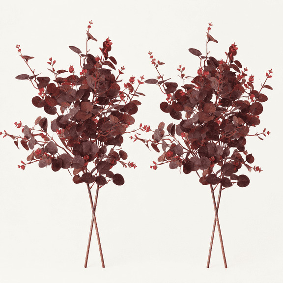 Artificial Silk Eucalyptus Leaves, 29", Wine Red, 2Pcs