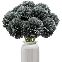 Artificial Silk Faux Chrysanthemum Flower Bouquets, 12 Pcs Artificial Gray Silk Flowers, Faux Mums for Gothic Home Decor, Indoor Floral Arrangement, Halloween Table Centerpiece (12, Dark Gray)