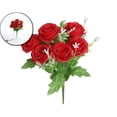 thumbnail image 1 of Artificial Silk Flower Bouquet – 6-Head Fake Floral Arrangement for Wedding Party Home Decor, Red, 1 of 7