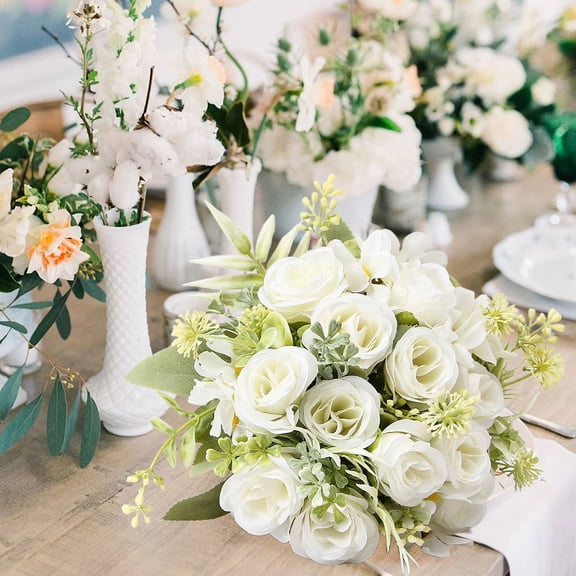 Artificial Silk Flower Bouquet with Rose and Daisy Arrangement for Home Table Centerpiece 6-Pack