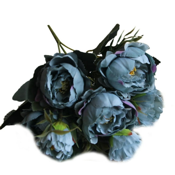 Artificial Silk Flower Peony Fake Flowers Bouquet Bride Wedding Party Home Decor Blue Silk Flower
