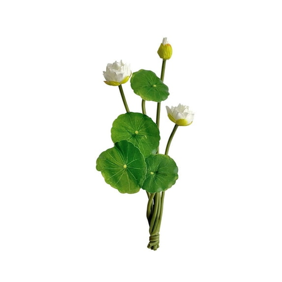 Artificial Silk Flower Water Lily, Floating Lotus for Vase Filler, Realistic Decor for Fish Tank Home Living Room (White)