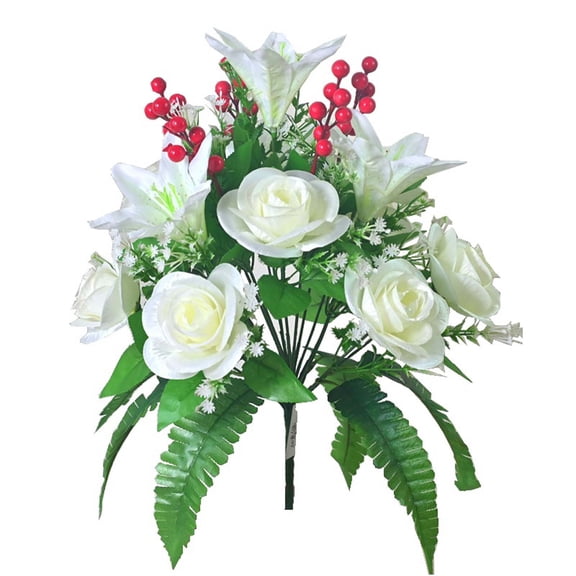 Artificial Silk Flowers, 18 Roses Bouquet in White, Elegant Wedding Centerpiece, A Pure & Timeless Gift for Your Bride