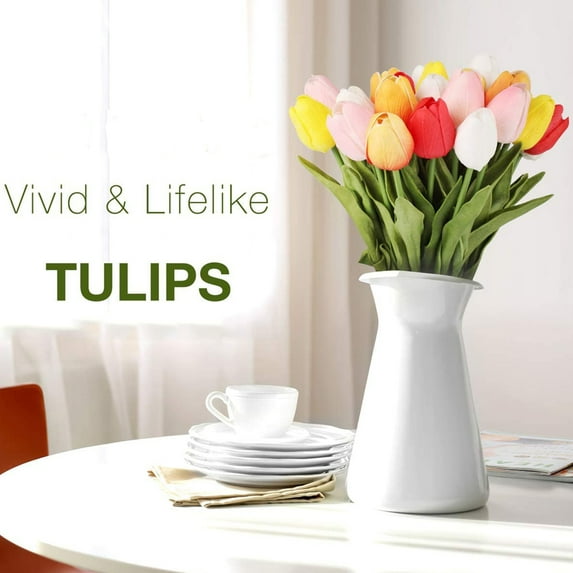 Artificial Silk Flowers, 5 Pcs Multicolor Faux Tulips Real Touch Tulip for DIY Wedding Bouquets Centerpieces Bridal Shower Party Home Flower Arrangement Decorations