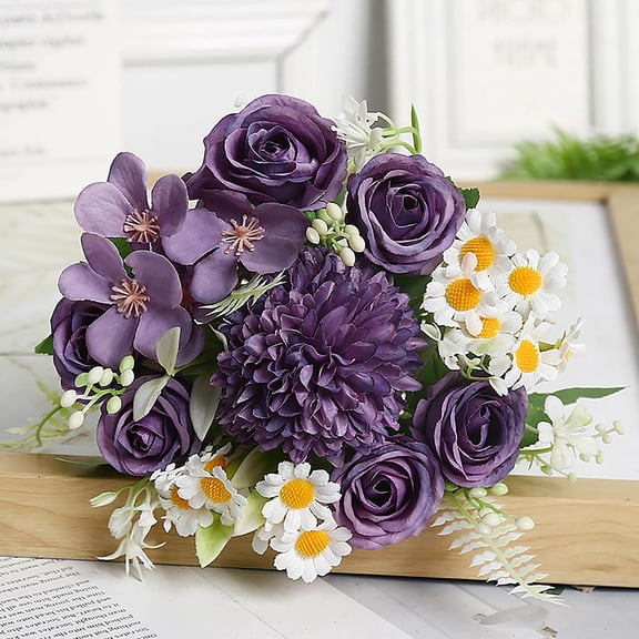 Artificial Silk Flowers Fake Bouquet Wedding Valentine's Day Bridal Centerpiece Home Decor Faux Floral Arrangement Rose Peony Hydrangea Table Decoration Indoor Mantel Vase Filler