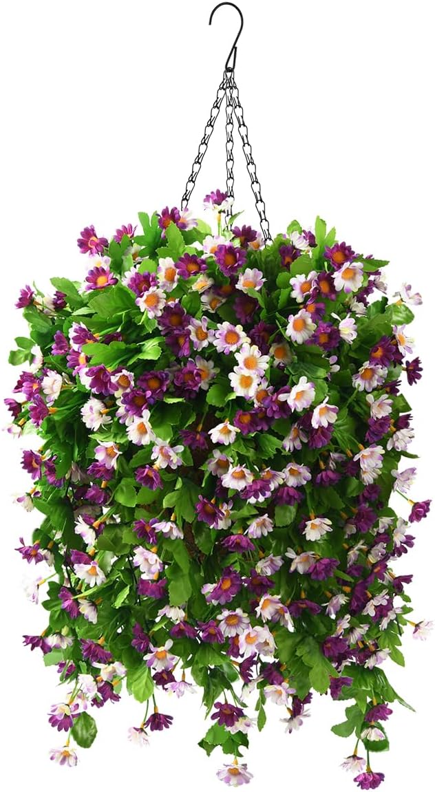 Artificial Silk Flowers in Hanging Basket Outdoor Indoor Garden Decor ...