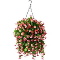 Artificial Silk Flowers in Hanging Basket Outdoor Indoor Garden Decor, Artificial Hanging Plant in Basket, Hanging Daisy Flowers with 12inch Coconut Lining Chain Palm Flowerpot(Pink)