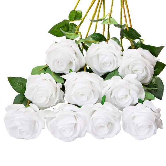 Artificial Silk Flowers Realistic Roses Bouquet Long Stem Silk Fake Roses with Long Stem Plastic Artificial Flower Bouquet Real Looking for Home Wedding Centerpieces Party Decoration