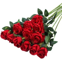 Artificial Silk Flowers Realistic Roses Bouquet Long Stem for Home Wedding Decoration Party (A-Red)