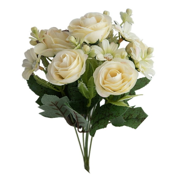 Artificial Silk Flowers, Realistic Roses Bouquet Long Stem for Home Wedding Decoration Party (Champagne Gold)