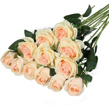 Artificial Silk Flowers Realistic Roses Bouquet Long Stem for Home Wedding Decoration Party (Champagne)