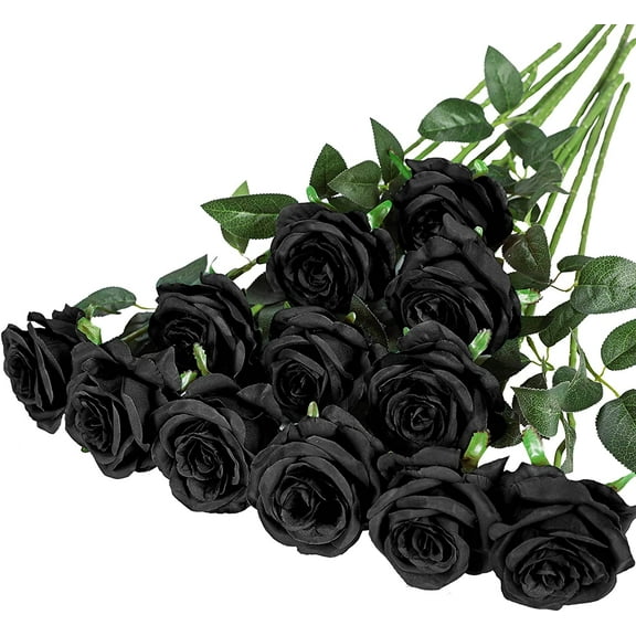 Artificial Silk Flowers Realistic Roses Bouquet Long Stem for Home Wedding Decoration Party (PCS-Black)