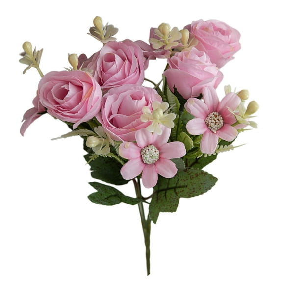 Artificial Silk Flowers, Realistic Roses Bouquet Long Stem for Home Wedding Decoration Party (Pink)