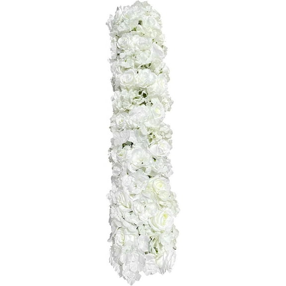 Artificial Silk Flowers Row, 1PC White Rows Dahlia Hydrangea Floral Arch Artificial Flowers for Home Party, 39.37''X9.84'' Wedding Flower Backdrop for Table Settings Decoration