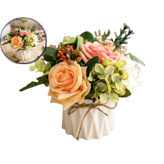 Artificial Silk Flowers Set, Ceramic Hemp Rope Vase, Artificial Potted Plant, Home Decoration Fake Flower Pot
