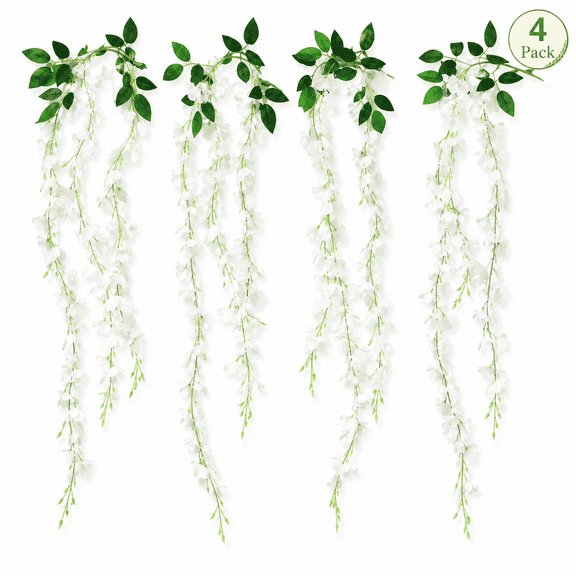 Artificial White Wisteria Garland,Silk Hanging Flowers for Wedding and Home Decor 6-Ft 4 Pack