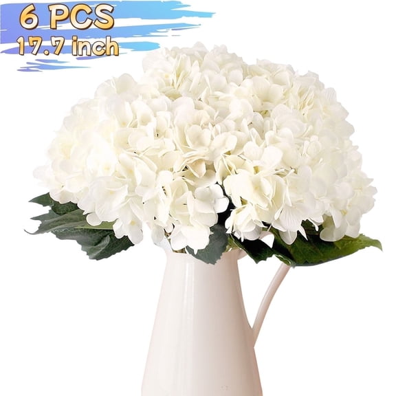 Artificial Hydrangeas Silk Flowers Bouquets 17.72Inch 6PCS Faux Flowers Stems - Home Table Centerpieces  Wedding Decorations