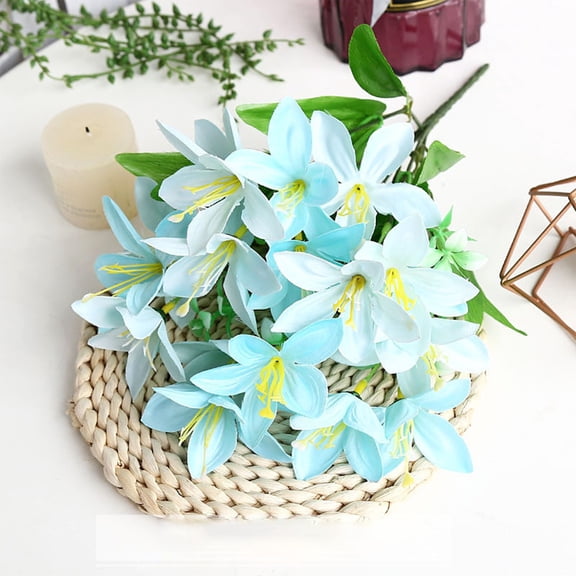 Artificial Silk Lily Flower Bouquet | 6 Stems 18 Blooms Fake Flowers for Home Table Decor Wedding Party Centerpiece | White Yellow Pink Blue