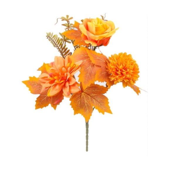 Artificial Silk Maple Leaf, Ongmies Artificial Mums Flowers with Stem – Orange Fall Bouquet for Home, Wedding & Thanksgiving Table Centerpieces, Artificial Fall Flowers