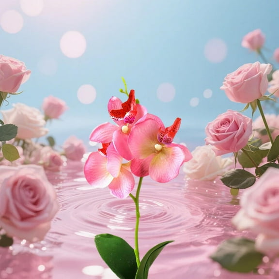 Artificial Silk Orchid Flower | 3-Bloom Floral Arrangement | Home Decor, Wedding Centerpiece, Table Decor | 25cm Long Stems | Plastic & Cloth Material for Indoor Decorating