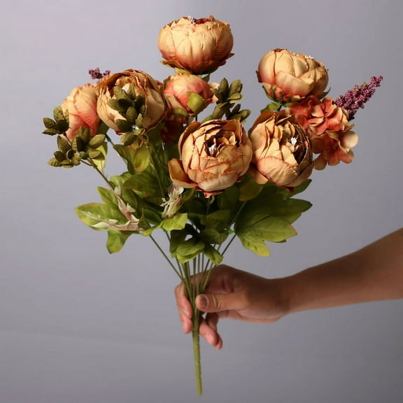 Artificial Silk Peony Flowers 1 Bouquet for Home Wedding Decoration（Brown ）