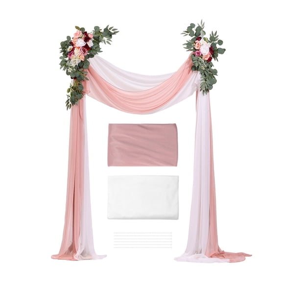 Artificial Silk Peony Wedding Arch Kit, Includes 4 Floral Clusters and 21ft Tulle Draping for Ceremony Backdrop - Blush Pink Ivory