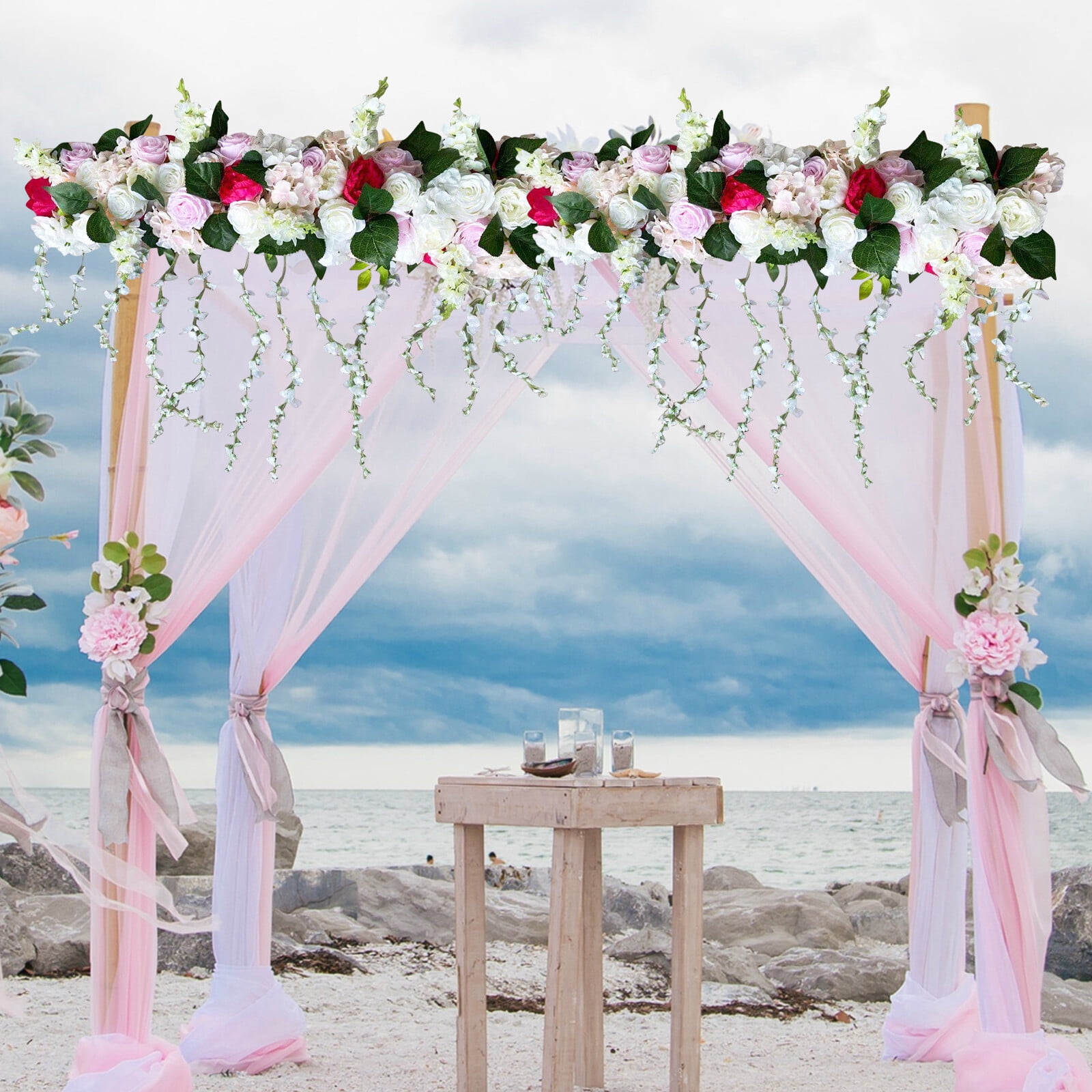 Artificial Silk Rose Flower Backdrop Wedding Row Decor Floral Wall ...