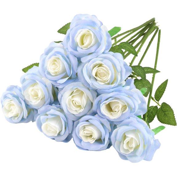 Artificial Silk Rose Flower Bouquet Lifelike Fake Rose for Wedding Home Party Decoration Event Gift 10pcs (Black)