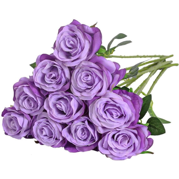Artificial Silk Rose Flower Bouquet Lifelike Fake Rose for Wedding Home Party Decoration Event Gift 10pcs (Off White)