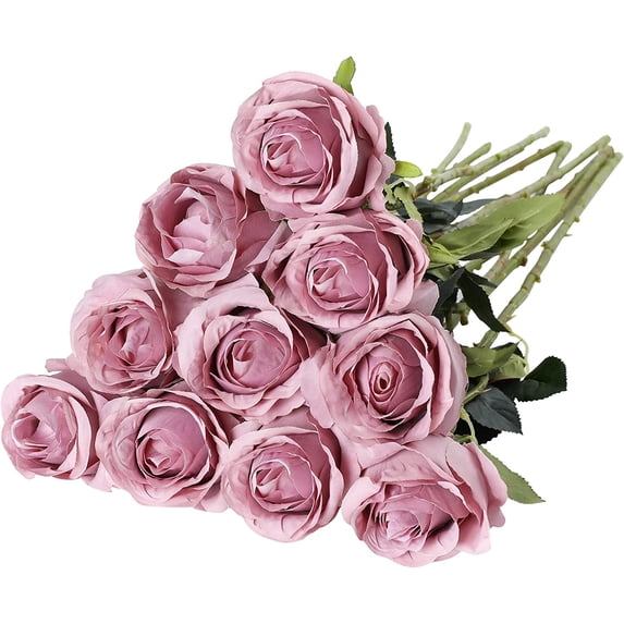 Artificial Silk Rose Flower Bouquet Lifelike Fake Rose for Wedding Home Party Decoration Event Gift 10pcs (Off White)