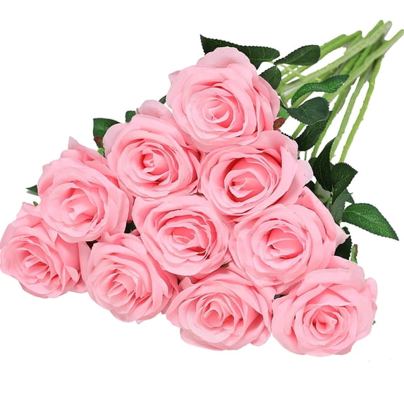 Artificial Silk Rose Flower Bouquet Lifelike Fake Rose for Wedding Home Party Decoration Event Gift 10pcs (Off White)