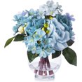 Artificial Silk Rose Flowers Arrangements in Clear Glass Vase for