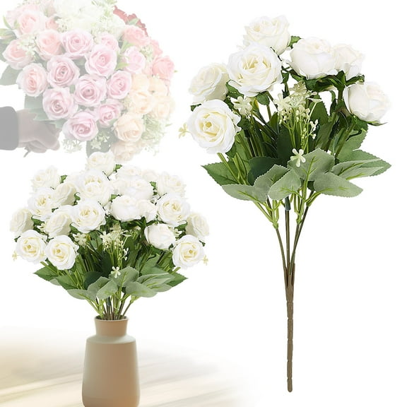 Artificial Silk Rose Flowers Bouquet, Fake Flowers for Wedding Decor, Bridal Centerpieces & Home Vase Arrangements for Garden Balcony Holiday Arrangements, Fade Resistant Weatherproof Material