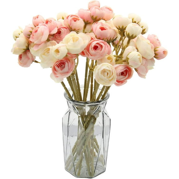 Artificial Silk Rose Flowers Persian Ranunculus Bouquet Asian Buttercup,Suitable for Core Decorations,Weddings,Home (Pink, )