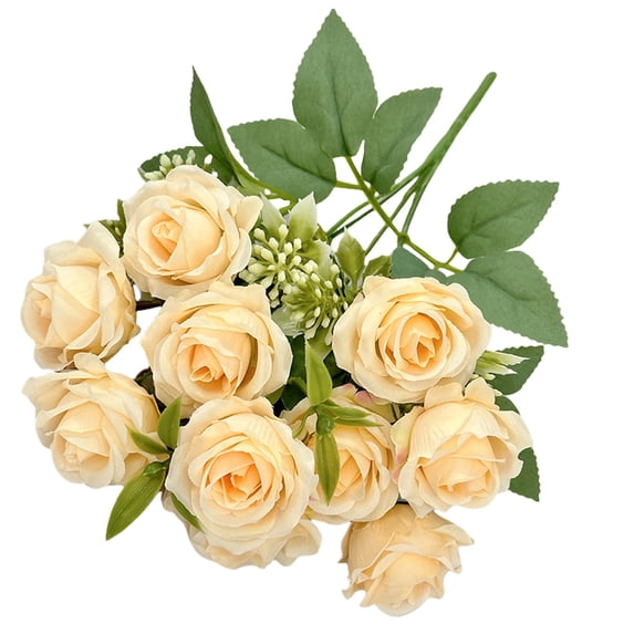 Artificial Flowers Artificial Silk Rose With Vase Flowers Wedding Flowers Bouquets Arrangement Home Centerpiece Table Decoration