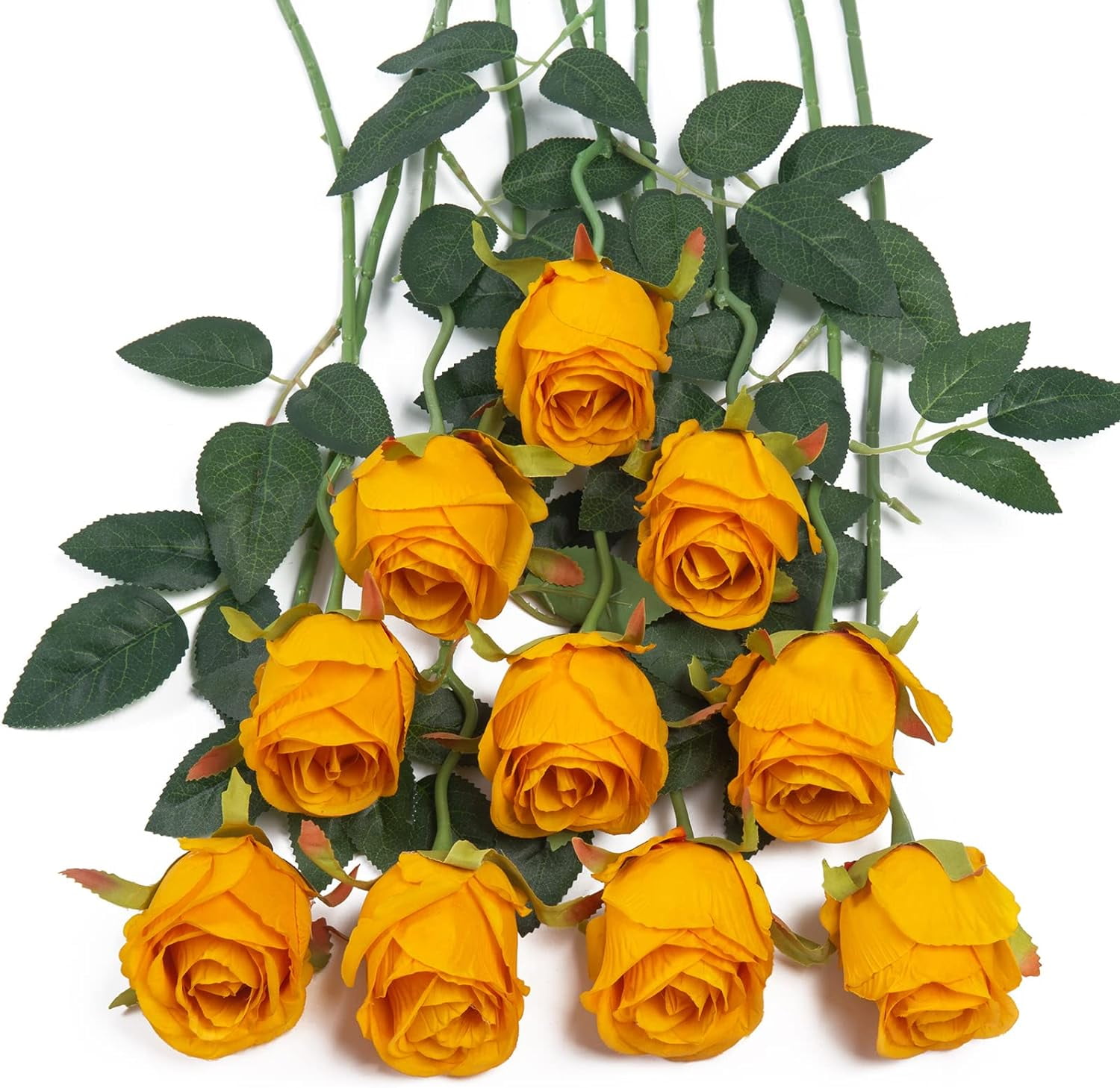 Artificial Silk Roses Fake Flowers Bouquet Long Stems for Wedding Home Party Decoration(Burnt Orange)
