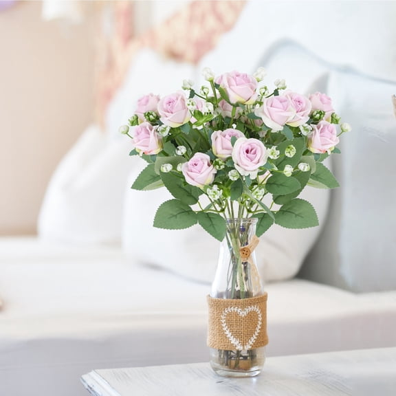 Artificial Silk Roses Mixed Flowers Bouquet, Artificial Rose Floral Bushfor Indoor Use Valentine's Day Artificial Flower Decorations (Champagne)