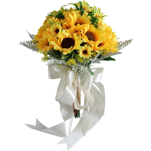 Artificial Silk Sunflower Wedding Bouquet, Bridal & Bridesmaids Holding Flowers, Realistic Fake Sunflowers for Home, Party, Prom, and Wedding Decorations