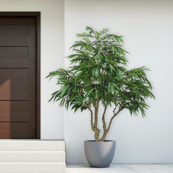 Artificial Silk Tree with Realistic Leaves and Natural Trunk - Large Faux Potted Plant for Indoor Outdoor Home Office Decoration