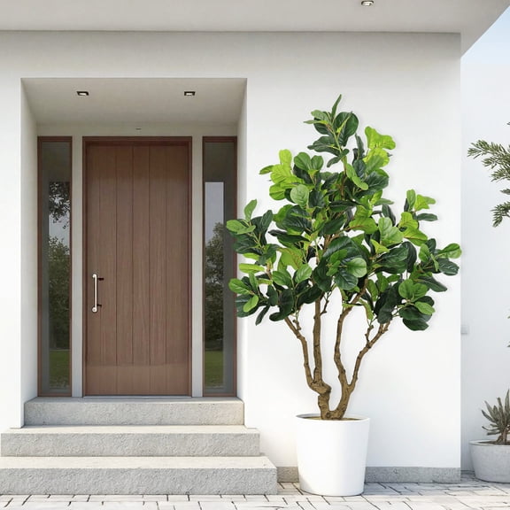 Artificial Silk Tree with Realistic Leaves and Natural Trunk - Large Faux Potted Plant for Indoor Outdoor Home Office Decoration