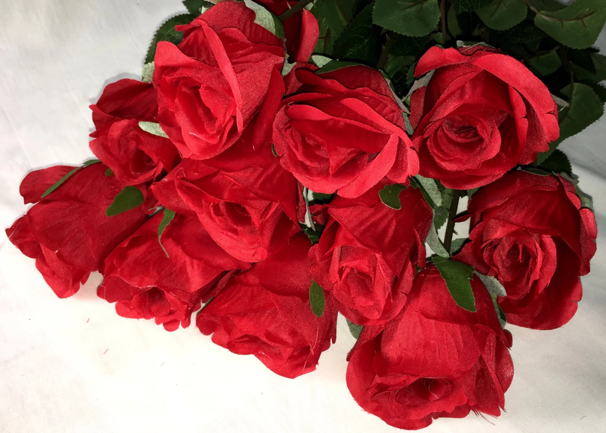 Artificial Silk Valentine Red Roses Single Stem Flowers (12 pieces