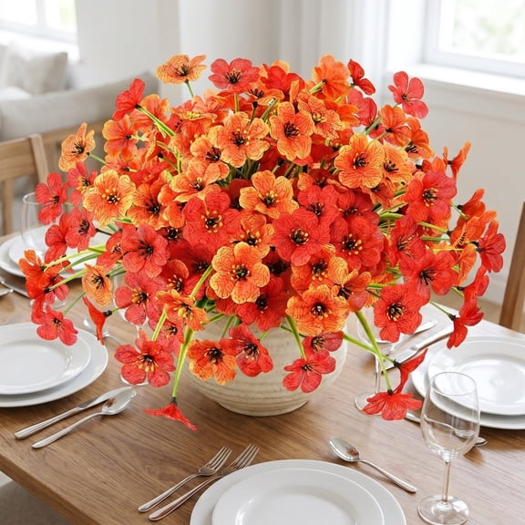 Artificial Silk Violet Orchid Bouquet Faux Spring Grass Fake Flowers Wedding Home Indoor Outdoor Decor,Orange