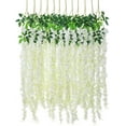 thumbnail image 1 of Artificial Silk Wisteria Vine Rattan Garland Fake Hanging Flower Wedding Party Home Garden Outdoor Ceremony Floral Decor,4.6 ft, 6 Pieces (White-3), 1 of 5