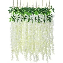 Artificial Silk Wisteria Vine Rattan Garland Fake Hanging Flower Wedding Party Home Garden Outdoor Ceremony Floral Decor,4.6 ft, 6 Pieces (White-3)
