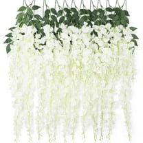 Artificial Silk Wisteria Vine Rattan Garland Fake Hanging Flower Wedding Party Home Garden Outdoor Ceremony Floral Decor,4.6 ft, 6 Pieces (White-3)