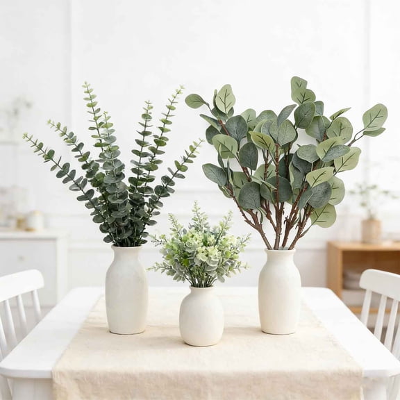 Artificial Silver Dollar Eucalyptus Stems Faux Greenery Spray, Filler Fake Plants for DIY Bouquet Wedding Centerpieces