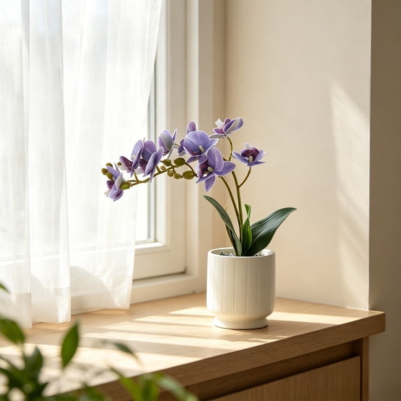 Artificial Simulated Phalaenopsis Bonsai Silk Orchid Potted Plant Decor for Living Room Porch Dining Table Home Ornament,Purple